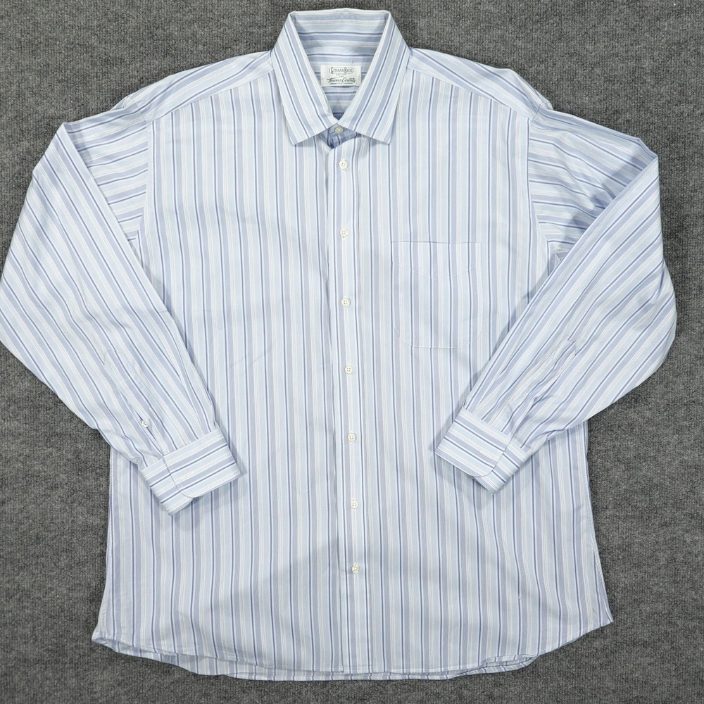 Gitman Bros Dress Shirt Mens 17 34/35 Blue Stripe Made USA Long Sleeve Pocket